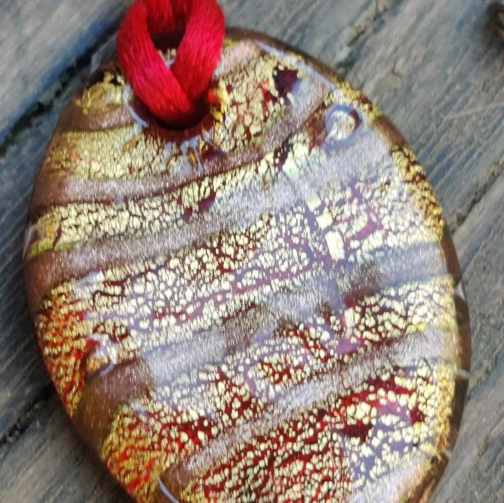 Vintage Foiled Dichroic Art Glass Pendant Necklace